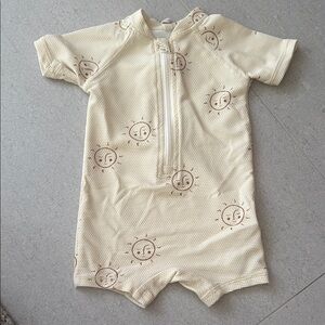 Quincy Mae Cream and Brown Kids Swim One Piece